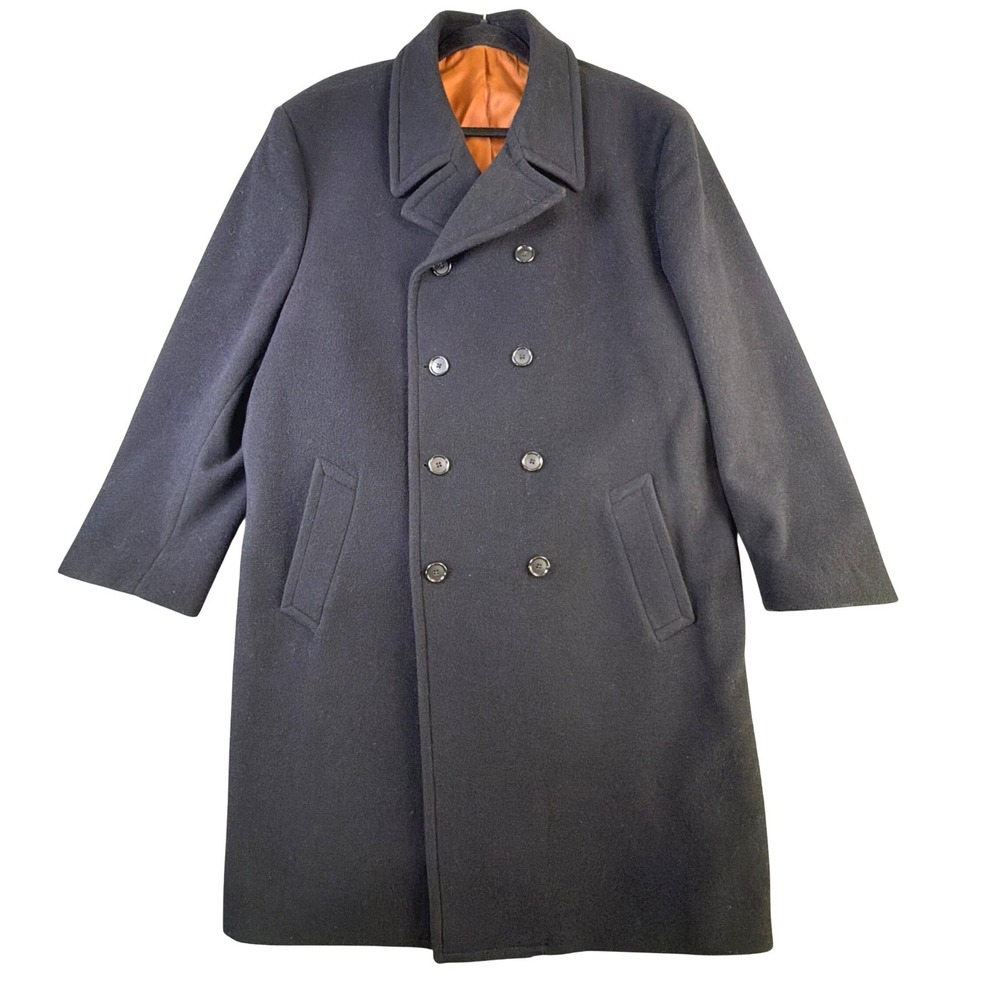 Jos A Bank Wool Blend Double Breasted Pea Coat 50R XXL Black Copper Heavy